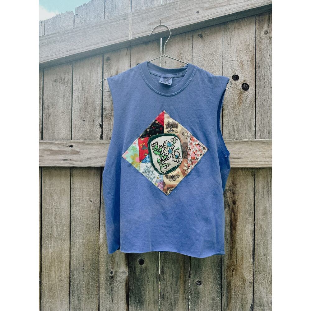 Upcycled Patchwork Muscle Tee | Embroidered | Comfort Colors |Cottagecore